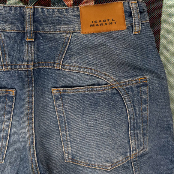 $695 ISABEL MARANT BETIANE JEANS size 40 Wide Leg Zip Fly Unique Stitching Logo - Picture 10 of 11